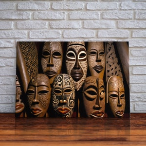 African Traditional Masks Framed Canvas Wall Art | Canvas Print Decor for Home & Office Decoration I Ready To Hang Canvas Print