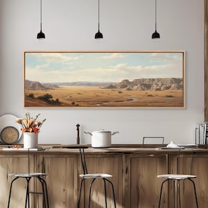 Panoramic Watercolor of Badlands National Park, North Dakota Wall Art, Landscape Painting Travel Art image 3