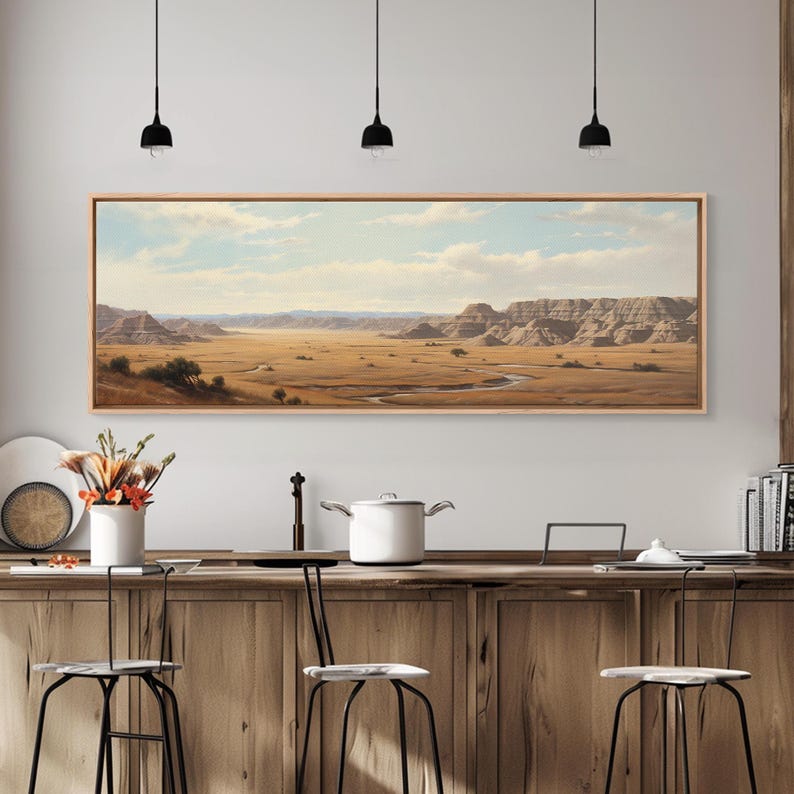 Panoramic Watercolor of Badlands National Park, North Dakota Wall Art, Landscape Painting Travel Art image 3