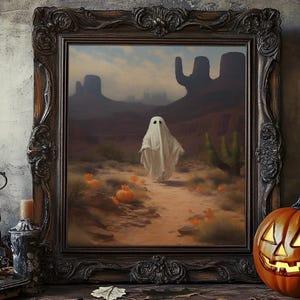 Wild West Cowboy Ghost, Western Halloween Decor, Framed Canvas Print, Halloween Canvas Art, Cowboy Halloween, Southwestern Art image 7