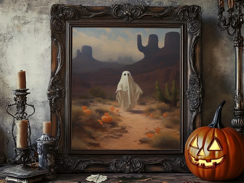 Wild West Cowboy Ghost, Western Halloween Decor, Framed Canvas Print, Halloween Canvas Art, Cowboy Halloween, Southwestern Art image 7