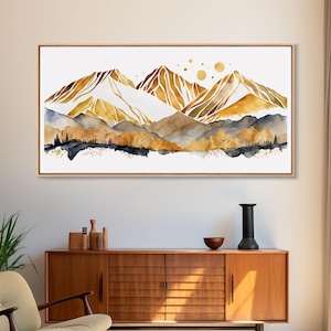 Cuadro decorativo de las Montañas Doradas, lienzo enmarcado, decoración de pared, vista a la montaña, Montañas Humeantes, regalo de inauguración de casa, pintura de montaña