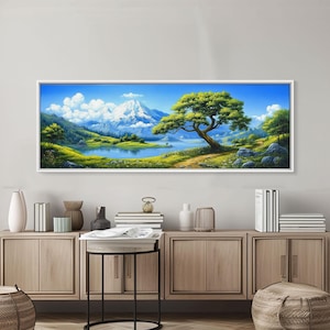 Vintage Oil Painting Canvas Print, Wall Art, Nature Painting, Panoramic Landscape Painting, Large Gallery Art