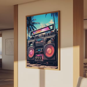 Vintage Boombox Canvas Print, 80s Vaporwave Aesthetic Wall Art, Boombox Print, cd boombox art, Music Studio Art, Studio Decor image 13