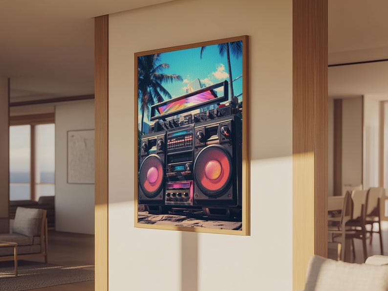 Vintage Boombox Canvas Print, 80s Vaporwave Aesthetic Wall Art, Boombox Print, cd boombox art, Music Studio Art, Studio Decor image 13