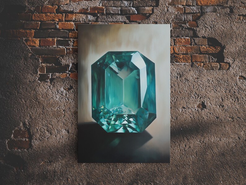 Watercolor Painting Print of an Emerald, Genstones Painting, Gemstone Painting, Emerald Wall Art, Emerald Green Home Decor, Kitsch Art immagine 18