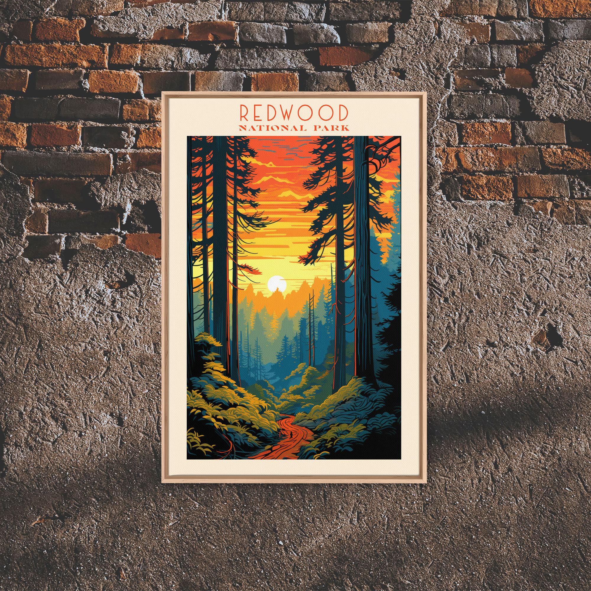 Redwood National Park, California Travel Art, National Park Print, Minimalist Travel Art, Midcentury Modern Retro Style Art