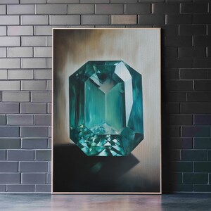Watercolor Painting Print of an Emerald, Genstones Painting, Gemstone Painting, Emerald Wall Art, Emerald Green Home Decor, Kitsch Art immagine 16
