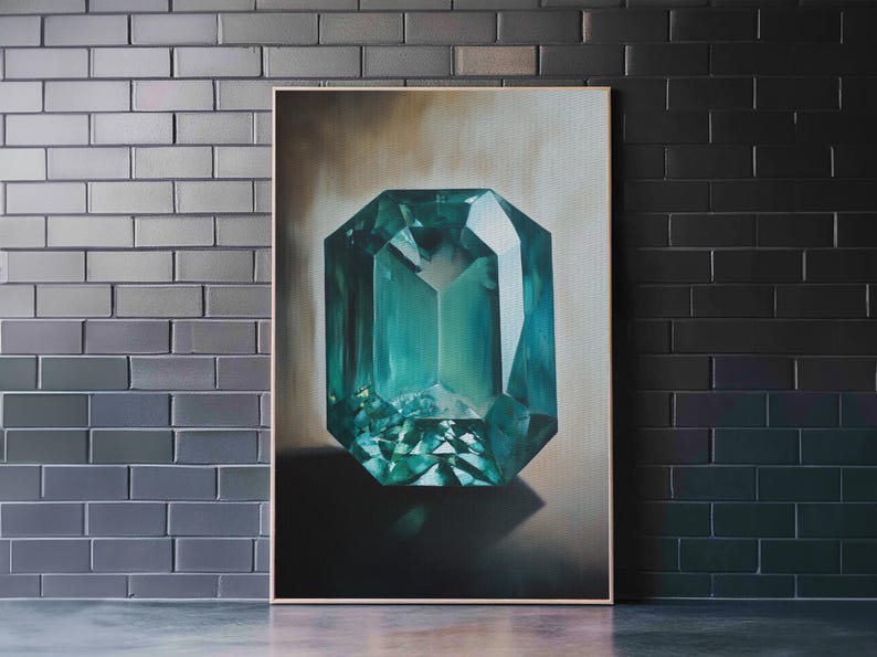 Watercolor Painting Print of an Emerald, Genstones Painting, Gemstone Painting, Emerald Wall Art, Emerald Green Home Decor, Kitsch Art immagine 16