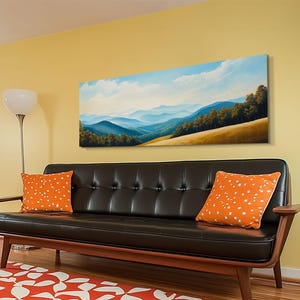 Blueridge Mountains Framed Canvas Print, Blue Ridge Mountains Painting, Panoramic Landscape Painting, Horizontal Wall Decor