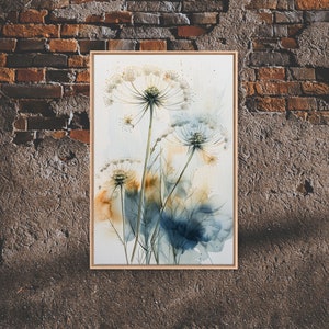Queen Anne&#39;s Lace Watercolor Painting Wildflowers Art Print Floral Wall Art Flowers Framed Canvas Print, Dandelion Art Print Spring Decor