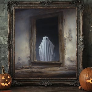 The Ghost In The Mirror, Framed Canvas or Canvas Print, Gothic Victorian Halloween Painting, Cool Halloween Decor, Dark Academia image 6