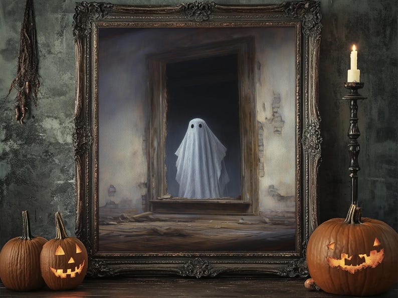 The Ghost In The Mirror, Framed Canvas or Canvas Print, Gothic Victorian Halloween Painting, Cool Halloween Decor, Dark Academia image 6