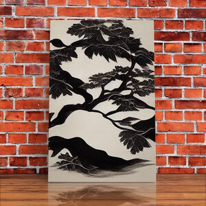 Black and White Bonsai Tree, Framed Canvas Print, Ready To Hang Framed Wall Art, Living Room Wall Hanging
