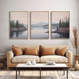 Beautiful Pacific Northwest Landscape, 3 Piece Framed Canvas Print Set, Washington Seattle Landscape Painting, PNW Decor, Oregon Art