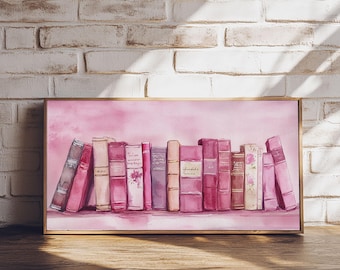 Pink Books Canvas Print: Cottagecore Library Wall Art