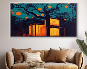 Surrealist Treehouse Art, ready to hang canvas print, cool unique wall decor, framed wall art, Psychedelic Surreal Art, Cool mancave art