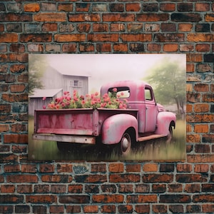 Old Pink Truck Used as a Flower Bed, Framed Canvas Print or Poster