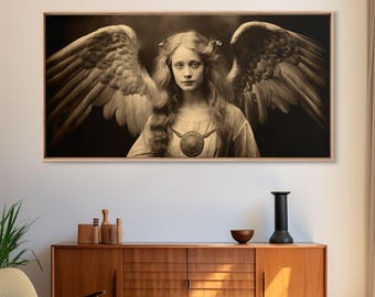Tintype Photo Of An Angel, Angel Art, Angel Painting, Framed Canvas Print, Guardian Angel, Angel Art Print, Angel Wings, Religious Art