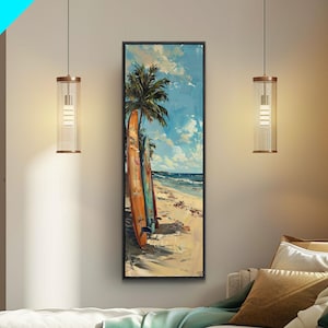 Tall and Narrow Coastal Art Print Framed on Canvas, Surf Art, Beach Landscape Wall Art, Beach House Wall Art, Wall Art for Office