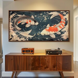 Feng Shui Koi Fish Art, Zen Art, Yin and Yang, Framed Canvas Print, Japanese Style Art, Watercolor Fish Art, Koi Print, Koi Painting image 13