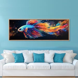Pintura de pez Betta, arte mural, impresión en lienzo enmarcado, pez luchador siamés, arte mural de acuario, pintura colorida de pez mascota imagen 17