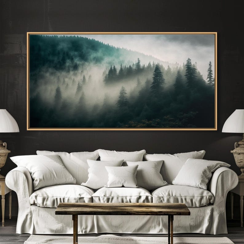 Foggy Forest wall art, relaxing art, zen art, framed canvas print, foggy landscape, trendy decor image 16