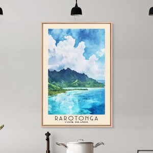 Rarotonga, Cook Islands Watercolor Beach Print, Vacation Gift, Cook Islands Wall Art, Framed Canvas Print, Framed Beach Painting