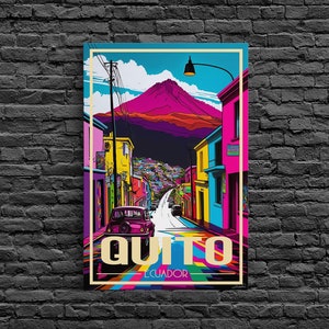 Arte mural de Quito, póster de Ecuador, impresión artística de Sudamérica, impresión mural de viajes, póster de viajes, arte mural de viajes, impresión mural en lienzo