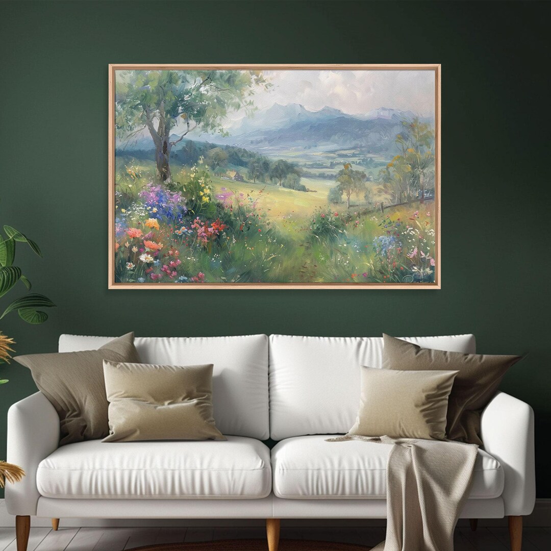 Spring Wildflower Field Landscape Painting Large Wall Art Print, Framed ...