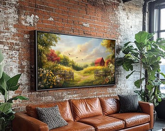 Vibrant Autumn Landscape Canvas Print, Rustic Farmhouse Wall Decor, Cottagecore Living Room Art, Wildflower Painting Gift Idea