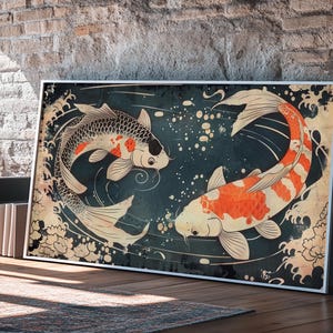 Feng Shui Koi Fish Art, Zen Art, Yin and Yang, Framed Canvas Print, Japanese Style Art, Watercolor Fish Art, Koi Print, Koi Painting image 3