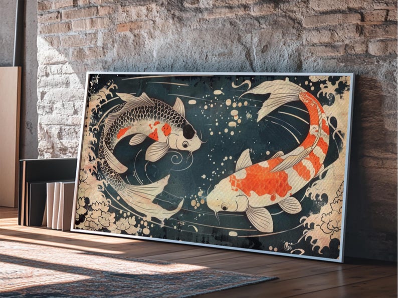 Feng Shui Koi Fish Art, Zen Art, Yin and Yang, Framed Canvas Print, Japanese Style Art, Watercolor Fish Art, Koi Print, Koi Painting image 3