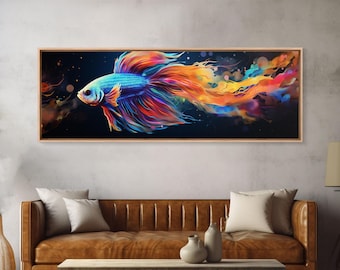 Betta Fish Painting Wall Art, Framed Canvas Print, Siamese Fighting Fish, Aquarium Wall Art, Colorful Pet Fish painting