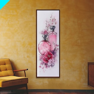 Perfume Bottle Art Framed Canvas Print Light Pink Wall Art Botanical Prints Bedroom Art Minimalist Decor Living Room Gift Idea