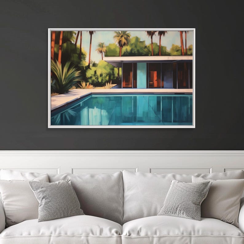 The Pool House, Mid Century Modern Decor, Framed Wall Art, Architectural Print, Retro Art, Swimming Pool Art, Framed Painting image 18