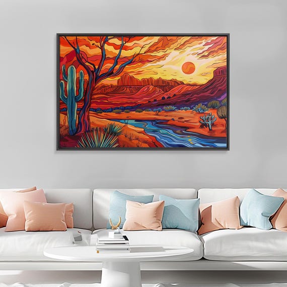 Midcentury Modern Pop Art Desert Landscape Painting Canvas Print