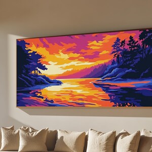 Sunset River, Woodland Scene, Tranquil Nature, Canvas Print, Mountain Home Decor, Vibrant Art, Cozy Cabin Wall Art, Fall Landscape Painting