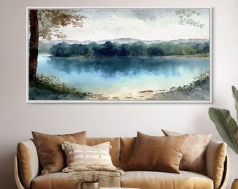 Blue Lake Art | Framed Canvas Print | Blue Lake Painting | Lake House Decor | Guest Room Landscape Painting | Wallowa Lake Painting