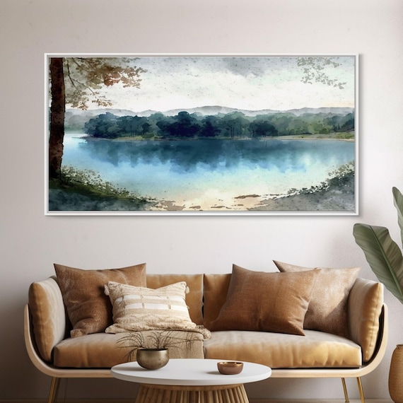 Blue Lake Art | Framed Canvas Print | Blue Lake Painting | Lake House Decor | Guest Room Landscape Painting | Wallowa Lake Painting
