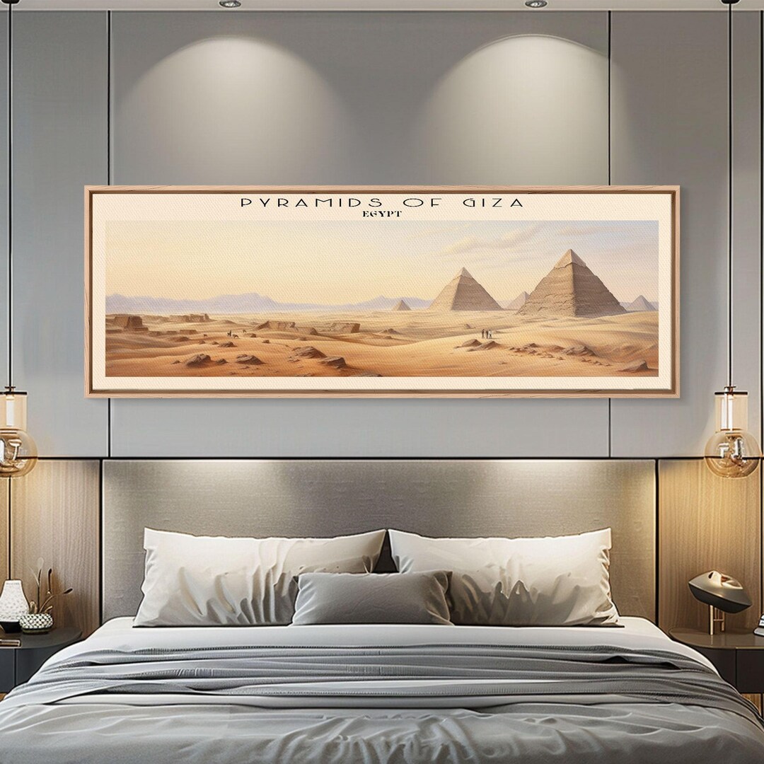 Pyramids of Giza Framed Canvas Print Travel Poster | Panoramic Wall Art ...
