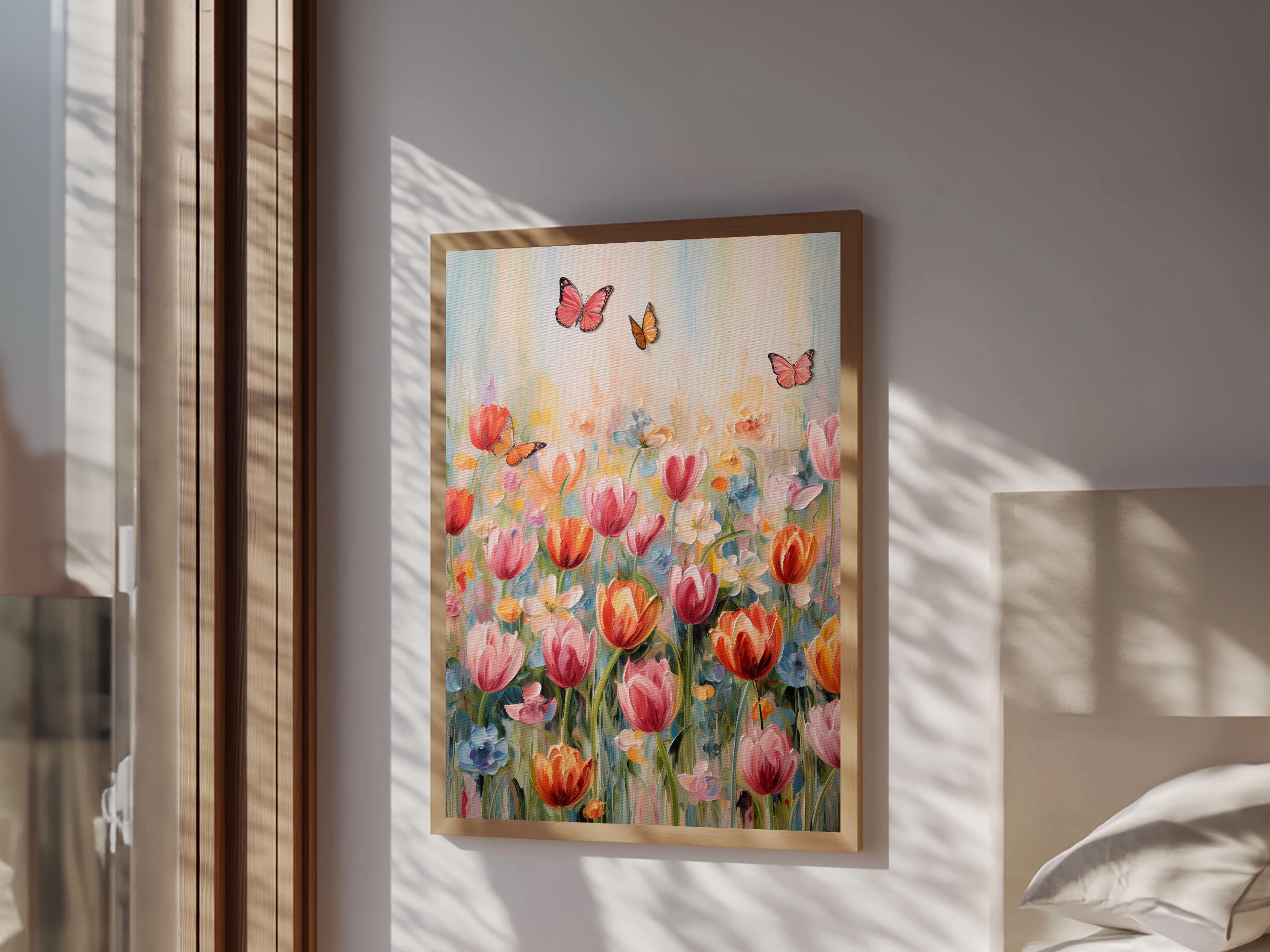 Tulip Field Wall Art, Flower Wall Print, Colorful Art, Butterfly Art ...