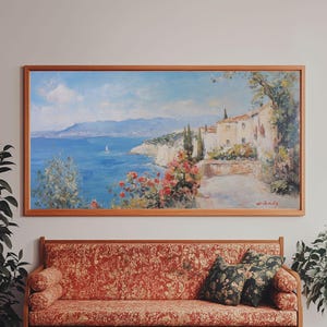 Oil painting Print of an Italian Seaside Village, Framed Canvas Print, Italian Seaside, Italy Painting, Travel Gift Idea, Vacation Gift