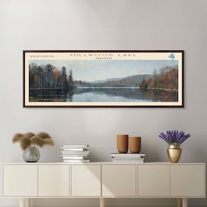 Millwood Lake Framed Canvas Print, Lake House Decor, Panoramic Wall Art, Travel Poster, Scenic Landscape Painting, Cottage Art