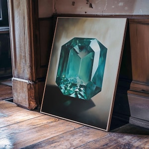Watercolor Painting Print of an Emerald, Genstones Painting, Gemstone Painting, Emerald Wall Art, Emerald Green Home Decor, Kitsch Art immagine 1