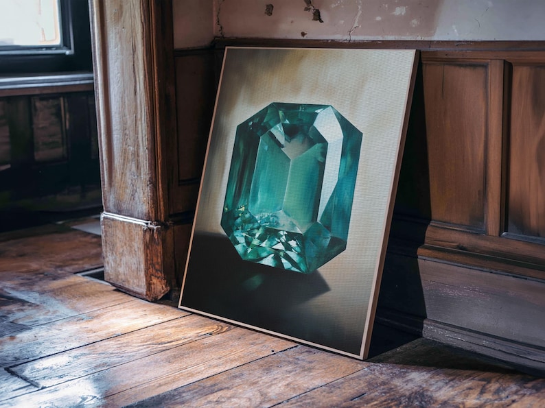 Watercolor Painting Print of an Emerald, Genstones Painting, Gemstone Painting, Emerald Wall Art, Emerald Green Home Decor, Kitsch Art immagine 1