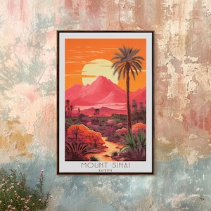 Mount Sinai Retro Travel Poster - original Framed Canvas Print - Egypt Travel Decor | Vintage Style Home Decor - Travel Print - Wall Art