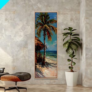 Oversized Vertical Canvas Painting of Beachside Paradise Framed, Coastal Wall Art Framed, Beach House Decor, Housewarming Gift, Beach Art