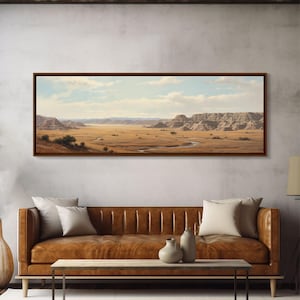 Panoramic Watercolor of Badlands National Park, North Dakota Wall Art, Landscape Painting Travel Art image 19
