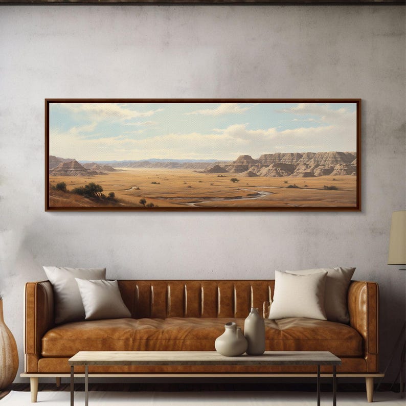 Panoramic Watercolor of Badlands National Park, North Dakota Wall Art, Landscape Painting Travel Art image 19